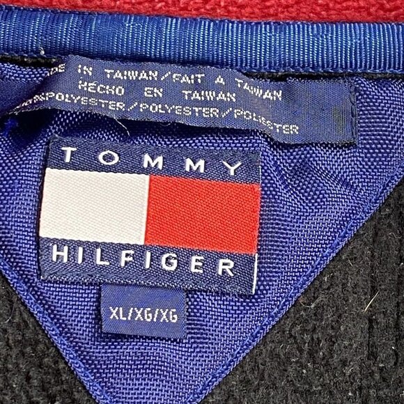 Vtg Tommy Hilfiger Outdoor Mens XL Jacket Striped 1/4 Zip Fleece Spellout Hoodie - Picture 7 of 16